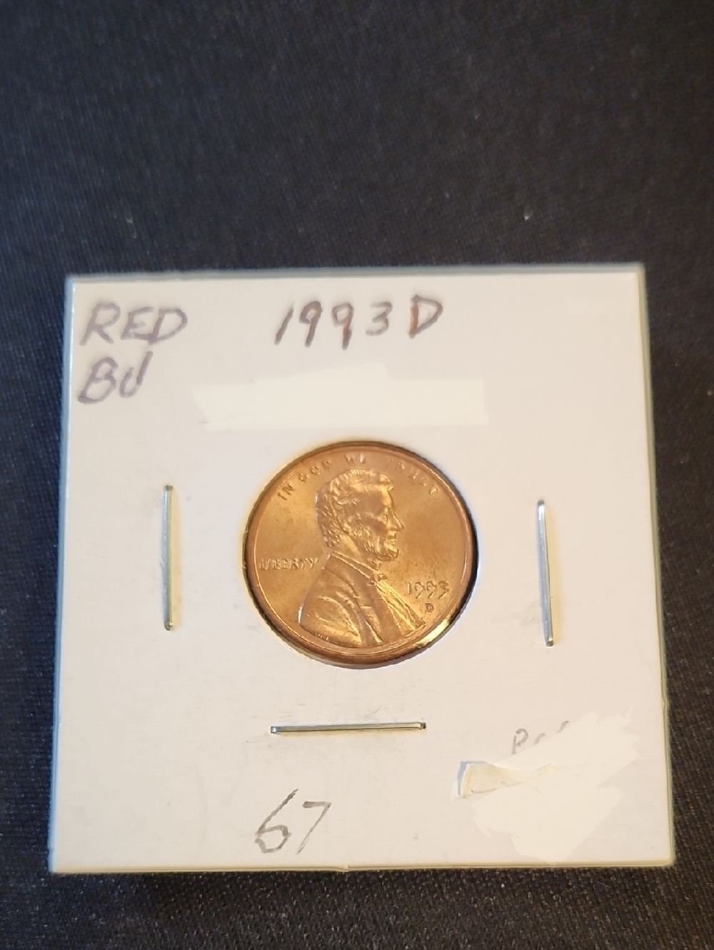 1993-D Lincoln Cent in Card Holder - Red/Bronze Tone